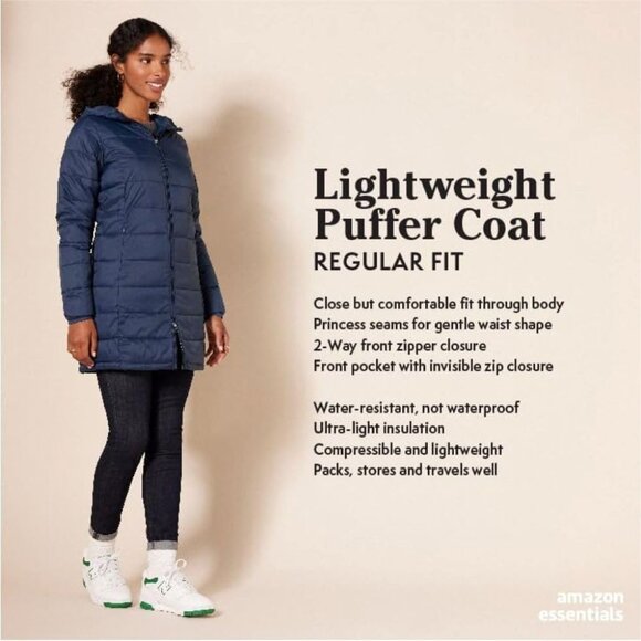 Trendy Women's Packable Hooded Puffer Coat - Water-Resistant, Plus Size Elegance - Picture 2 of 8